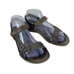Teva Beige Pebble Leather Strappy Cork Sole Adjustable Strap Sandals Size 7